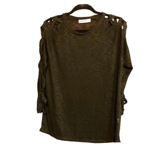 Reverse Black Criss Cross Cutout Shoulder Top Womens Large Boho Goth Tunic